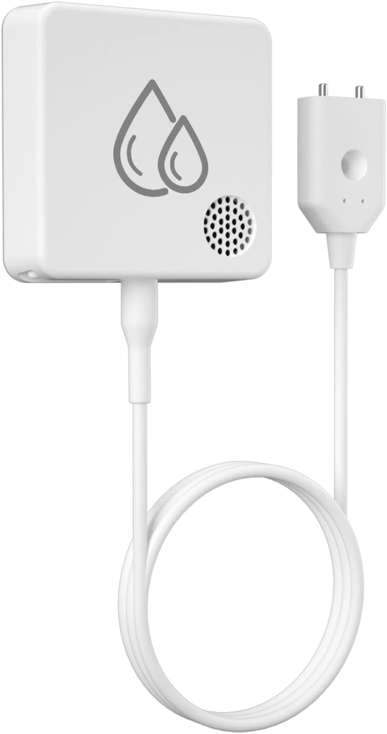Water Leak Detector for Home, 95dB Water Alarm, 1m Probe, Hub Add-On | One probe tip on a 39 in waterproof cable; water and no-water alert modes; under sink, washer, heater, basement, sump pit