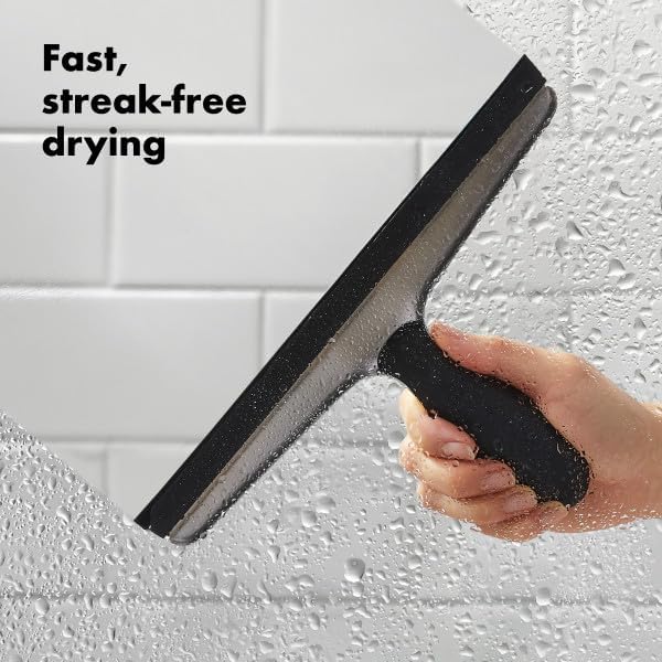 OXO Good Grips Stainless Steel Squeegee - All-Purpose for Bathroom, Glass Shower Doors, Mirrors, Tiles, Countertops and Car Windows - Streak Free | Flexible blade or silicone edge, easy water removal, compact storage