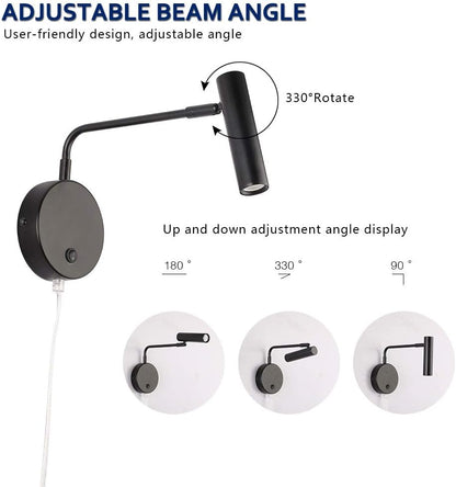Joossnwell Wall Lamps that Plug in, Bronze Metal Industrial Wall Spotlight with Switch on Off for Home Bedside Lighting Fixtures Warm White 3000K 1 Pack