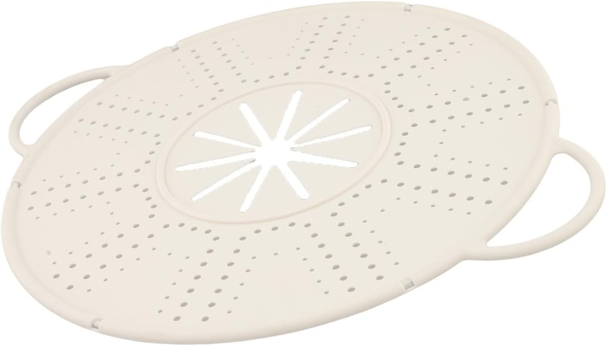 Silicone Spill Stopper Lid with Steam Vent and Double Handles, Heat Resistant Pot Cover for Cooking and Steaming, Dishwasher Safe Kitchen Gadget, 13.4 x 10.8 Inch, Black(white)