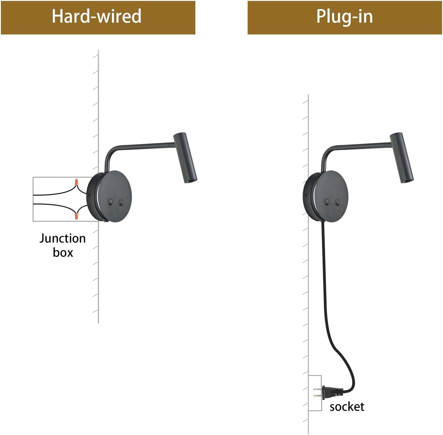 Matte Black Wall Mounted Reading Light, 3000K Flexible Headboard Reading Sconces with On Off Switch Control, Plug in/Hardwired Wall Light Fixtures with Night Light for Bedside Bedroom Bunk