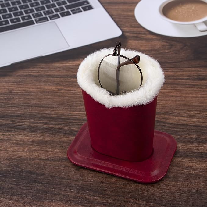 Plush Lined Eyeglasses Holder, PU Leather Glasses Stand Case