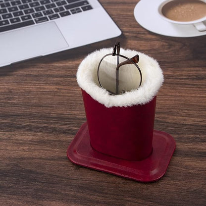 Plush Lined Eyeglasses Holder, PU Leather Glasses Stand Case