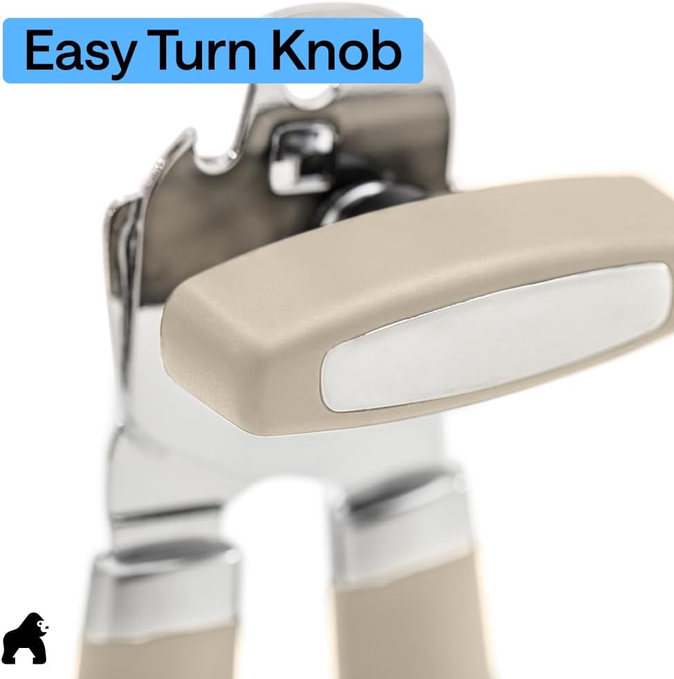 GORILLA GRIP Original Model Stainless Steel Smooth Edge Manual Can Opener and Bottle Openers, US Designed, Comfortable Handle, Oversized Handheld Turn Knob, Multifunctional Kitchen Tool, Gray