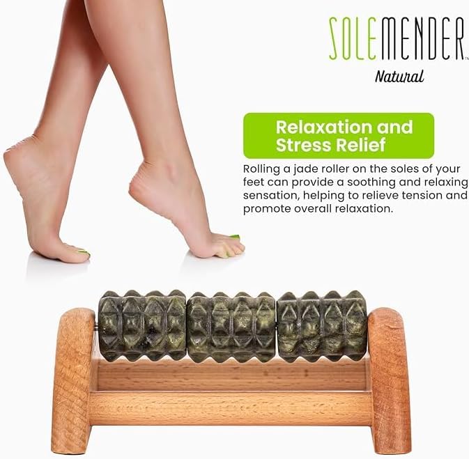 Wooden Foot Roller - Soothe & Massage Sore Feet (Jade Stone) | Boosts Circulation & Relaxes Tired Muscles, Deep-Tissue Massage At Home, Under the Desk Foot Pain Relief
