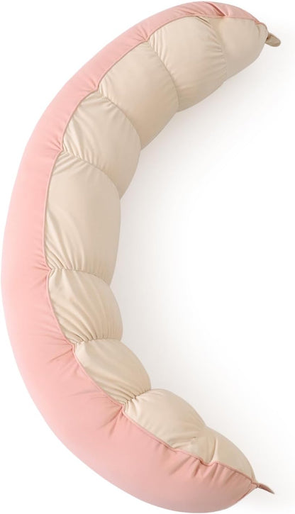 Peallow(Pat. Pend) – Long Round Body Pillow for Adults, Bolster Pillow for Sleeping, Soft and Supportive Pillow for Sleeping & Lumbar Support (Green-White, 29.5")