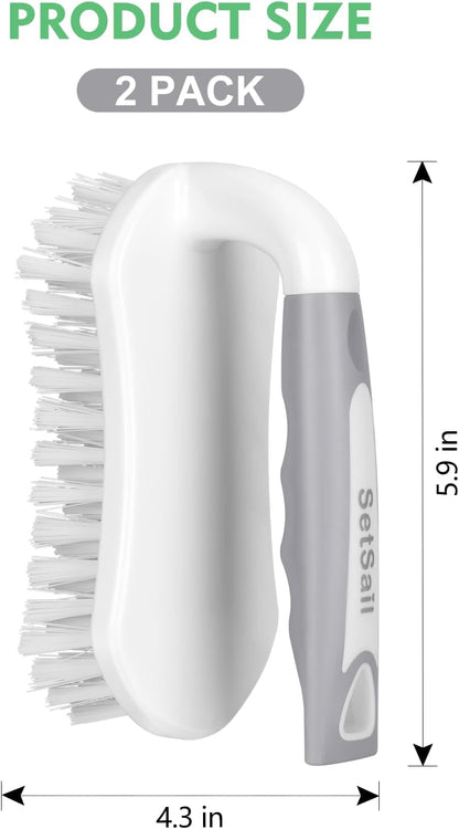 SetSail Scrub Brush, Heavy-Duty Scrub Brushes for Cleaning with Stiff Bristles Cleaning Brush for Shower, Bathroom, Carpet, Kitchen and Bathtub Scrubber - 2 Pack | Durable Bristles Ergonomic Non-Slip Tpr Grip. U-Style Hanging Loop for Storage. Use for