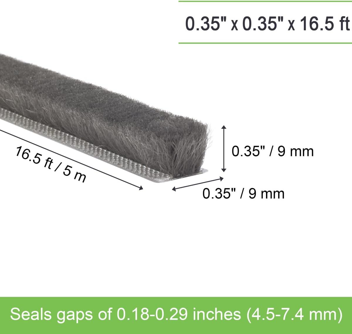 Self-Adhesive Weather Stripping Seal for Doors & Windows – Soundproof Insulation Gap Filler for Sliding, Exterior, Front, and Jamb Frames – 0.2" x 0.35" x 16.5 ft, Gray