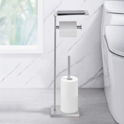Miyili Matte Black Freestanding Toilet Paper Holder with Shelf, Premium SUS 304 Stainless Steel Bathroom Storage Organizer & Paper Towel Dispenser