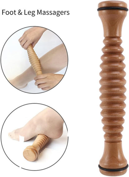 Set of 2 Natural Wooden Foot Massager Rollers for Plantar Fasciitis, Stress Relief, and Reflexology