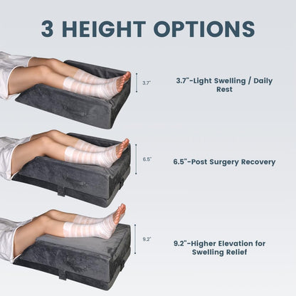 3-Height Adjustable Wide Leg Elevation Pillows for After Surgery or Sleeping, Memory Foam Support for Both Legs, Knee & Ankle Wedge for Swelling & Circulation, Removable Washable Velvet Cover