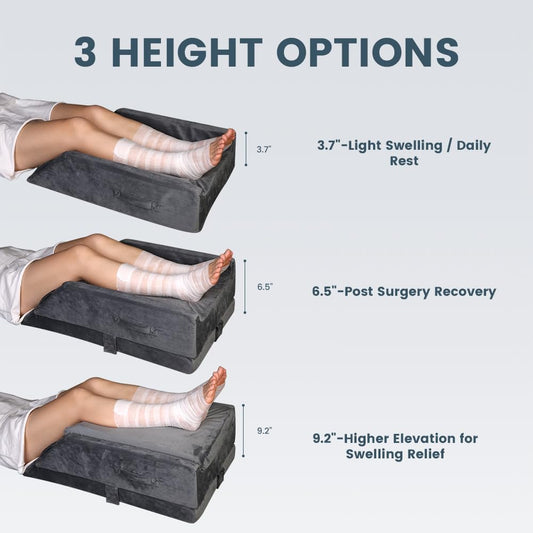 3-Height Adjustable Wide Leg Elevation Pillows for After Surgery | Two Layers Memory Foam Support for Both Legs, Knee & Ankle Wedge for Swelling & Circulation, Removable Washable Velvet Cover