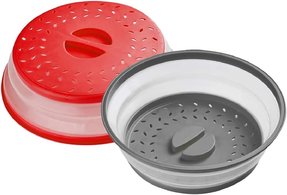 Microwave Splatter Cover Collapsible Microwave Cover for Food 10.5 inch | Easy Grip Handle, Fruit Drainer, BPA-Free, Dishwasher Safe, Grey