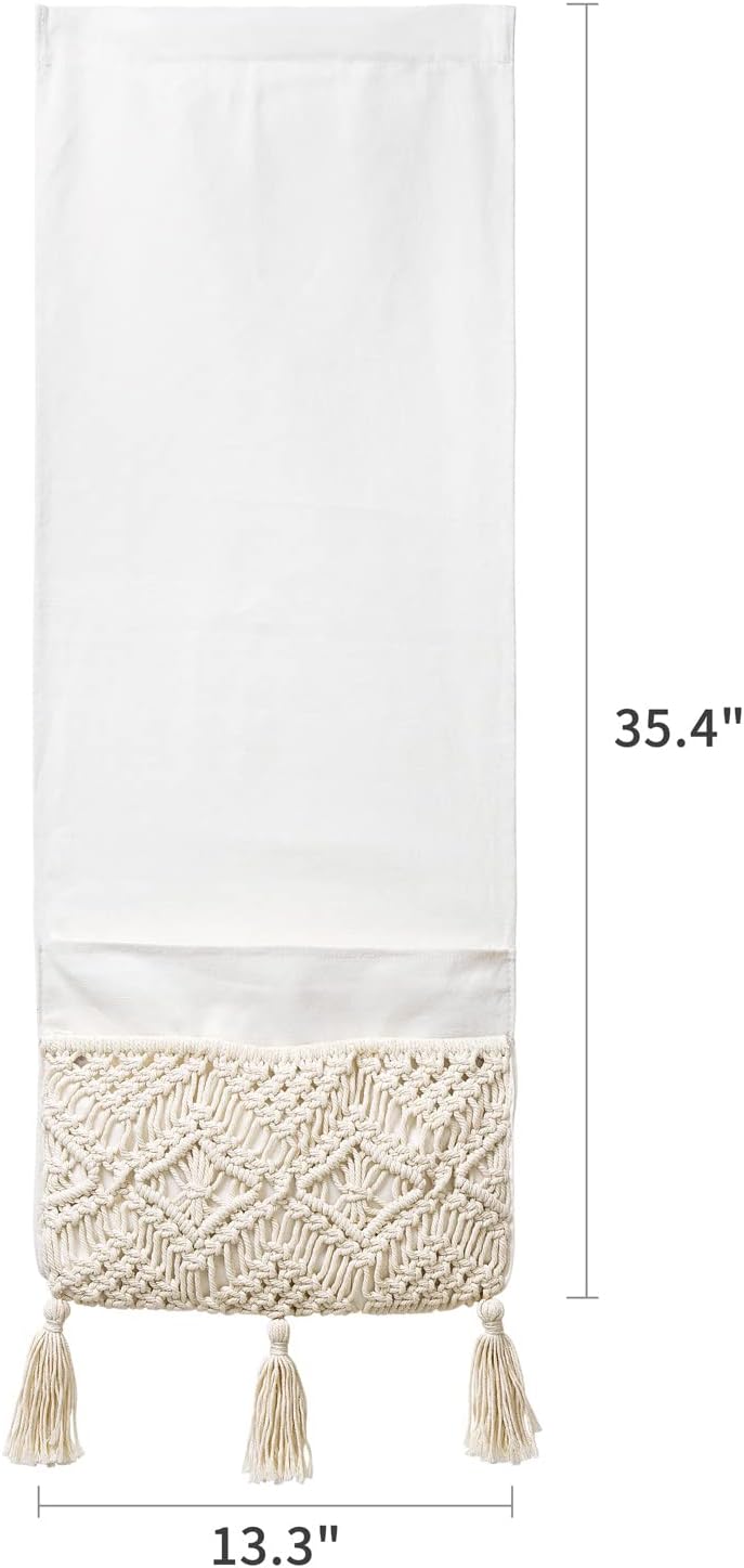 Mkono Macrame Armchair Caddy, Boho Couch Armrest Organizer, 4 Pockets Beige | Large, Sofa Bedside Caddy, Remote Control Magazine Phone Holder, Living Room Bedroom Dorm, Boho Decor, Space-Saving Storage