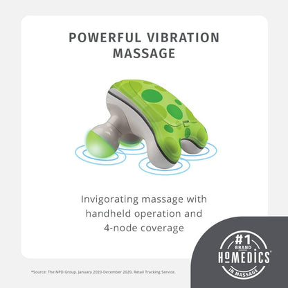 Homedics Ribbit Mini Handheld Massager Green, Blue or Pink (Color May Vary) | Vibrating Electric Massager with Comfort Grip and LED Light, Batteries Included, Comes in variable colors