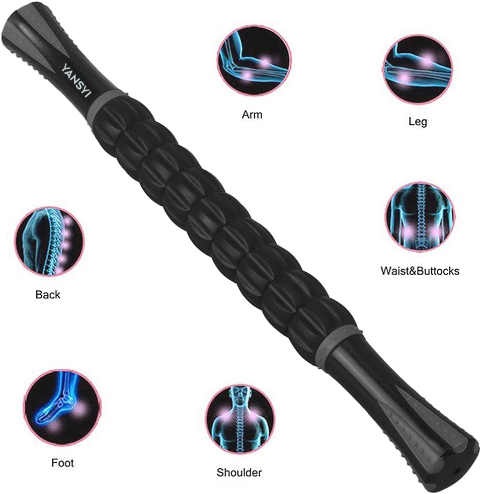 YANSYI Professional 9-Roller Deep Tissue Massage Stick - Portable Muscle Recovery Roller for Athletes, Relieves Post-Workout Soreness & Leg/Back Pain - Portable Physio Tool (Blue 1)