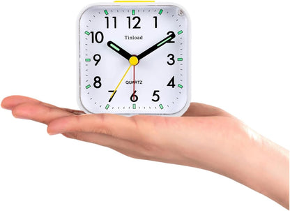 Tinload Small Battery Operated Analog Travel Alarm Clock Silent Non Ticking, Gentle Wake, Ascending Beep Sounds, Snooze,Lighted on Demand, Easy Set(Black)