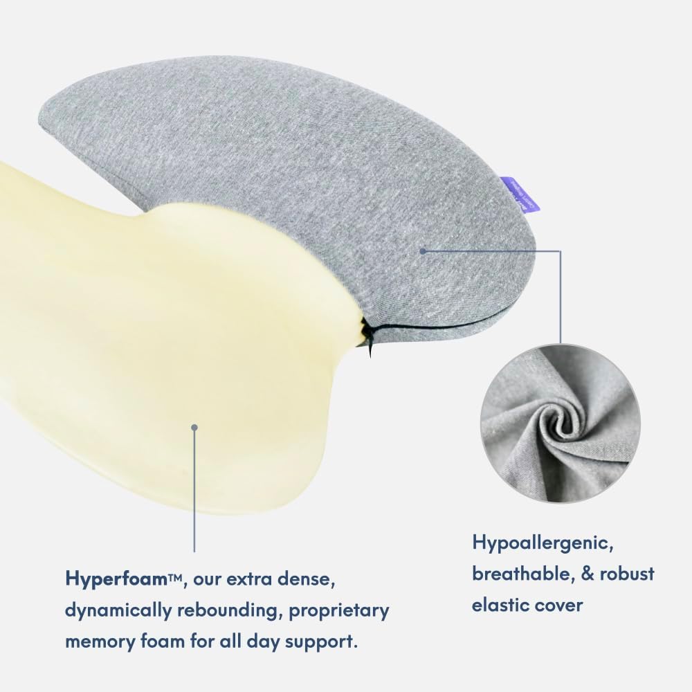 C CUSHION LAB Extra Dense Lumbar Pillow - Patented Ergonomic Multi-Region Firm Back Support for Lower Back Pain Relief - Lumbar Support Cushion with Strap for Office Chair, Car, Sofa, Plane - Grey