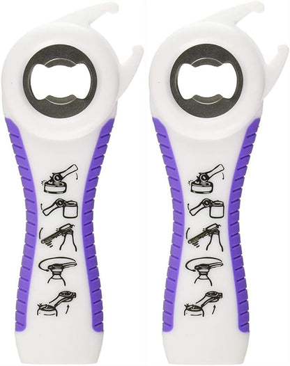 2 pack 5-in-1 Multi Function Plastic Grip Bottle Opener- Easily Opens Twist Caps, Bottle Caps, Canning Lids and Can Tabs (Black)