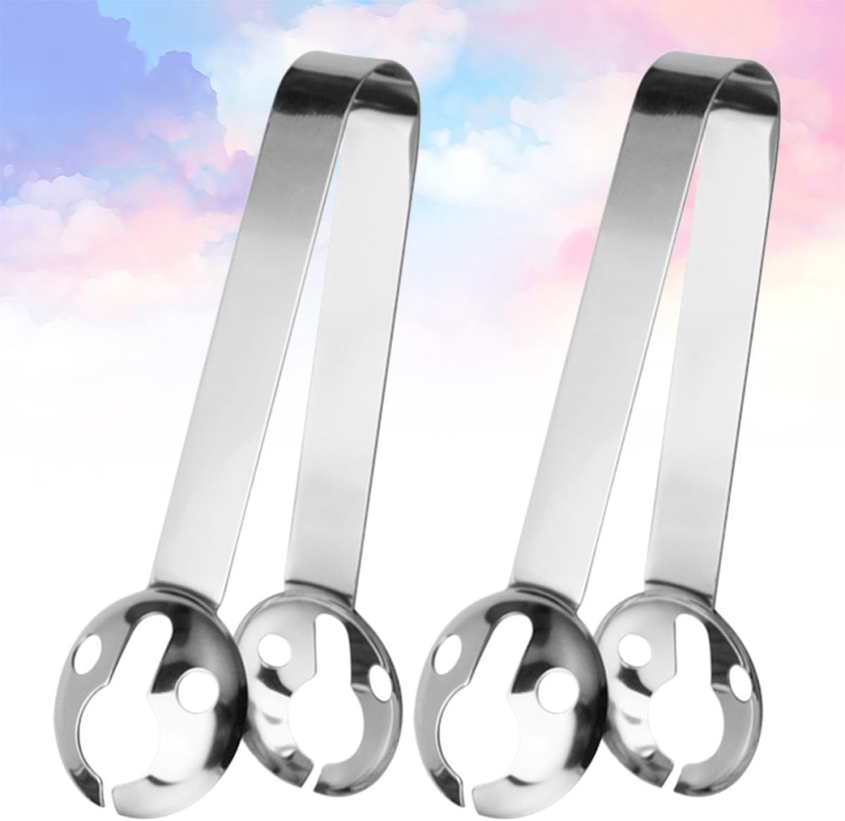 BESTOYARD 2 Pcs Stainless Steel Tea Bag Holder Spoon with Ergonomic Handle, Heat Resistant Fruit Tea Squeezer and Ice Cube Tongs for Home Kitchen and Bar, Machine Washable round Design