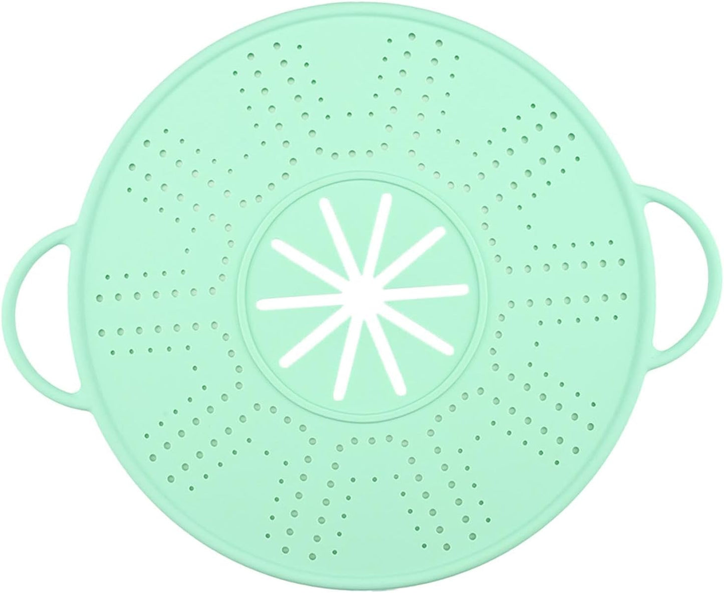Spill Stopper Lid Silicone Boil Splatter Screen Pot Cover with Double Handles Anti Overflow Mat Heat Resistant for Cooking and Steam, Green