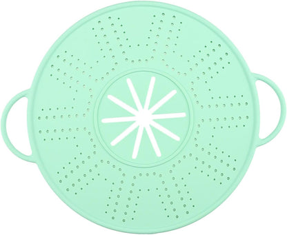 Spill Stopper Lid Silicone Boil Splatter Screen Pot Cover with Double Handles Anti Overflow Mat Heat Resistant for Cooking and Steam, Green