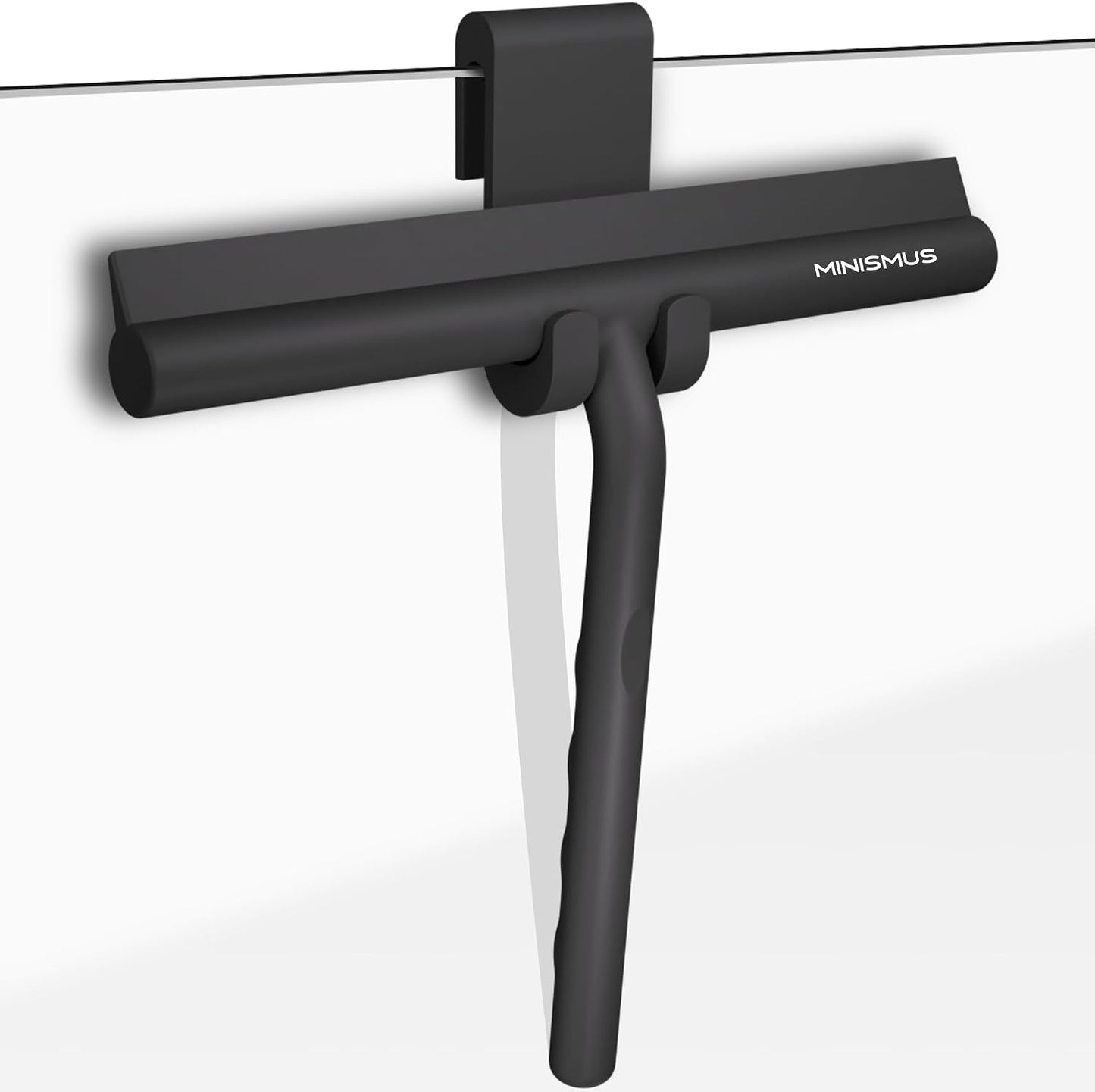 Minismus Shower Squeegee with Magnetic Hook - Silicone Window Wiper with Adhesive Wall Mounted Hanger - Shower Squeegee for Glass Doors - Rubber Squeegee - Shower Glass Cleaner (8.25 inches, Black)