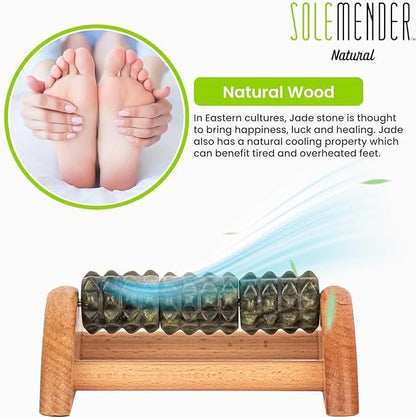 Wooden Foot Roller - Soothe & Massage Sore Feet (Jade Stone) | Boosts Circulation & Relaxes Tired Muscles, Deep-Tissue Massage At Home, Under the Desk Foot Pain Relief