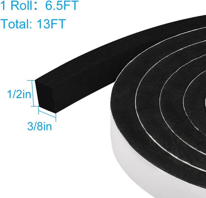 2 Rolls Foam Seal Tape for Door Window Insulation, Soundproof and Shockproof Foam Adhensive Strip, 3/8" Wx3/16 T Single Sided Foam Tape, Cold Air and Draft Closed Cell Seal Strip,Total 32FT
