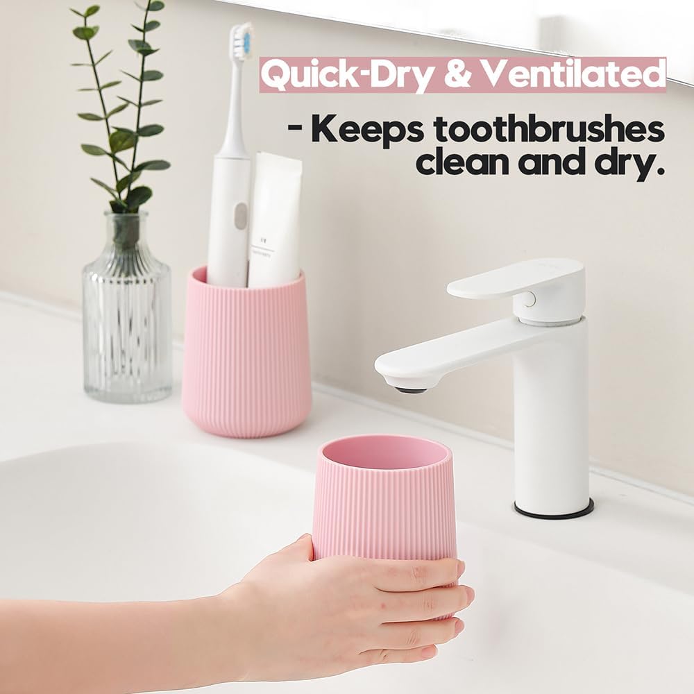 YAUKPH Black Striped Toothbrush Holder | for Electric Toothbrushes Bathroom Organizer Cup for Toothpaste Kids & Adults