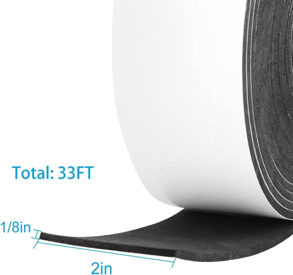 2 Rolls Foam Seal Tape for Door Window Insulation, Soundproof and Shockproof Foam Adhensive Strip, 3/8" Wx3/16 T Single Sided Foam Tape, Cold Air and Draft Closed Cell Seal Strip,Total 32FT