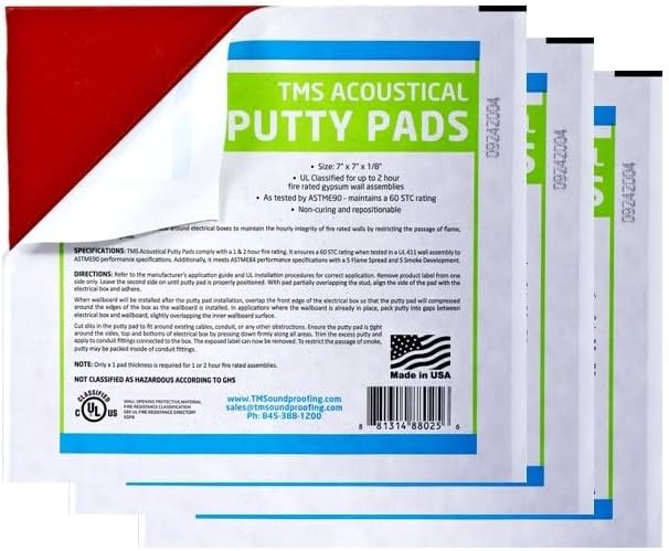 Acoustical Putty Pads - Moldable Soundproofing Pad - Fire Stop for Electrical Boxes Outlet Putty Pad, Highest UL and STC Rating - Size 7 x 7 - Pack of 3 Putty Pads - Made in USA