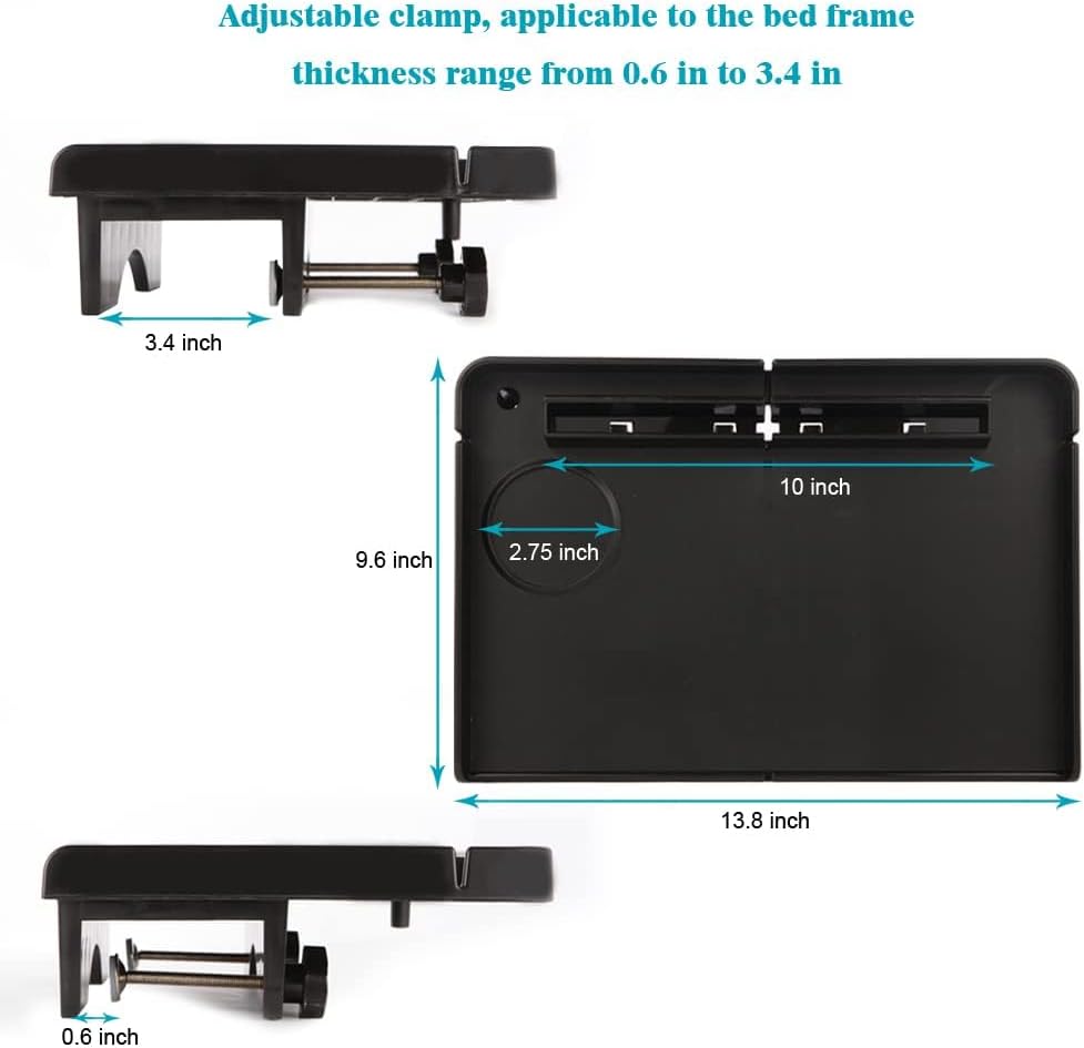 Forzaddik Floating Nightstand Bed Side Shelf Tray, for Bunk Bed/Kids Room | Bedside shelf tray with cup holder, phone/tablet slots, cable holders. Clamp fits 0.6"-3.4" bed frames.Easy install