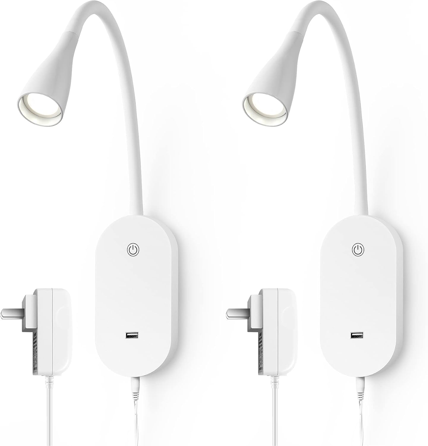 Wall Mount Reading Light, Focused Book Light for Reading in Bed, 5 Dimming, USB Output, 4 Hours Auto Off, Touch Control, Flexible Gooseneck Headboard Reading Lamp, Easy to Install White | Focused bedside light with touch dimming, flexible gooseneck, USB