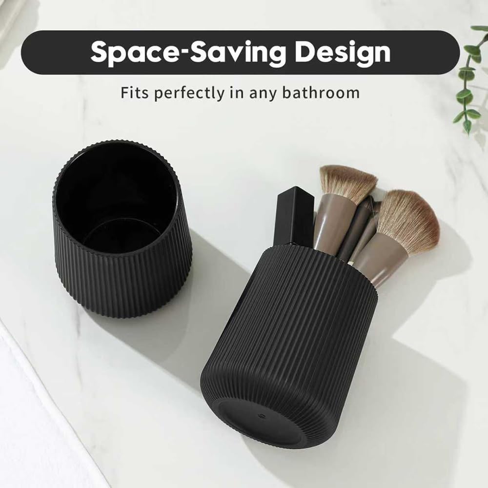 YAUKPH Black Striped Toothbrush Holder | for Electric Toothbrushes Bathroom Organizer Cup for Toothpaste Kids & Adults