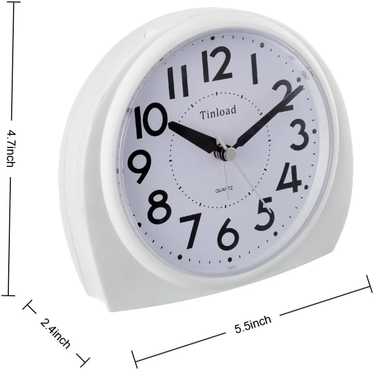 Tinload 5.5" Large Analog Alarm Clock Silent Non Ticking, Gentle Wake, Beep Sounds, Increasing Volume, Battery Operated Snooze and Manual Light, Easy Set