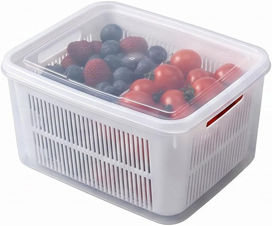 Kruggo Fruit Storage Container For Fruit Kitchen Storage (A, Medium) | Removable Colander Produce Storage Containers for Fridge Organizer