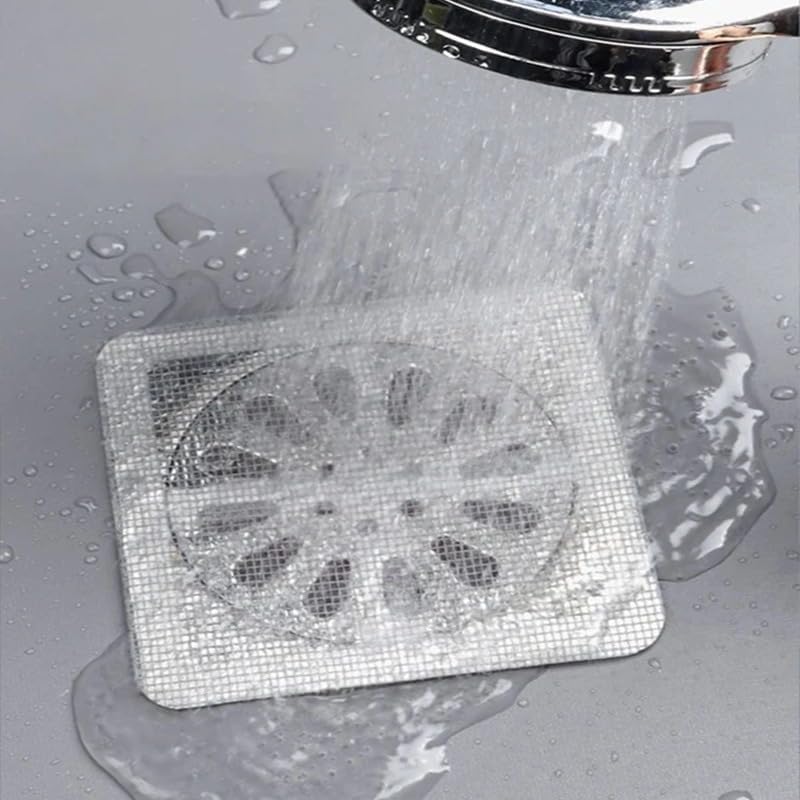 30 Pack Disposable Shower Drain Hair Catcher Mesh Stickers 4"x4" Strong Adhesive Mesh Covers for Bathroom, Kitchen & Laundry Waterproof Hair Trap Easy Apply & Remove