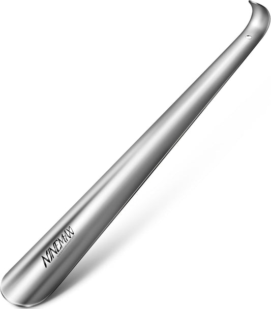 NINEMAX Extra Long Handle Shoe Horn (16.5") & (7.5") Travel Shoe Horns, 2 Pack Metal Shoe Horns for Seniors, Men, Women, Kids | 2 Size Shoe Horn Set, Stainless Steel Design, 16.5" Long Handle For Seniors, 7.5" Travel Size Fits Bags, Daily Shoe Helper