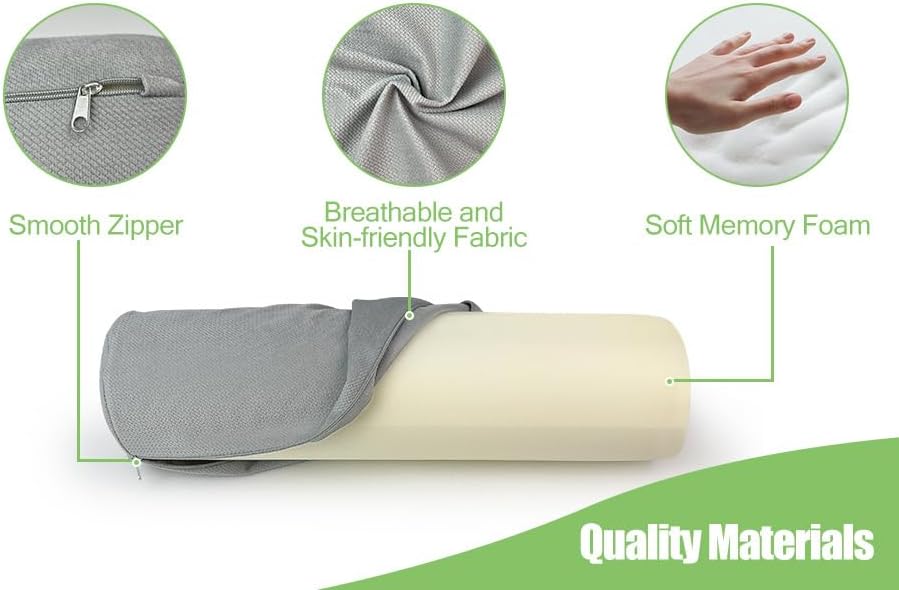 Cervical Neck Roll Pillow, Foam Round Bolster Pillow, Cylinder Pillows with Removable Washable Cover for Sleeping, Bed, Legs, Back, Yoga, Travel, Home, Office (Gray Style 1, 4inch H X 17inche L)