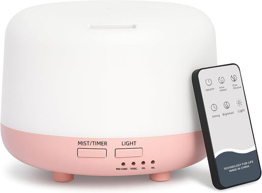 SPLITSKY 300ml Ultrasonic Essential Oil Diffuser with Remote Control | 7-color LED lighting, 2 mist modes, 2H and 4H timers, and waterless auto shut-off for bedrooms, desks and offices.