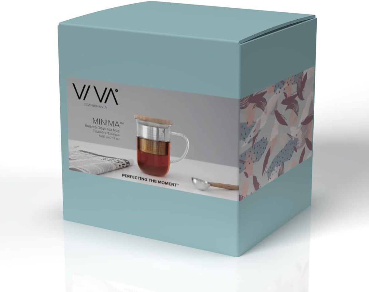 VIVA Minima Balance Glass Tea Cup with Infuser and Lid, 17oz, Clear Bamboo