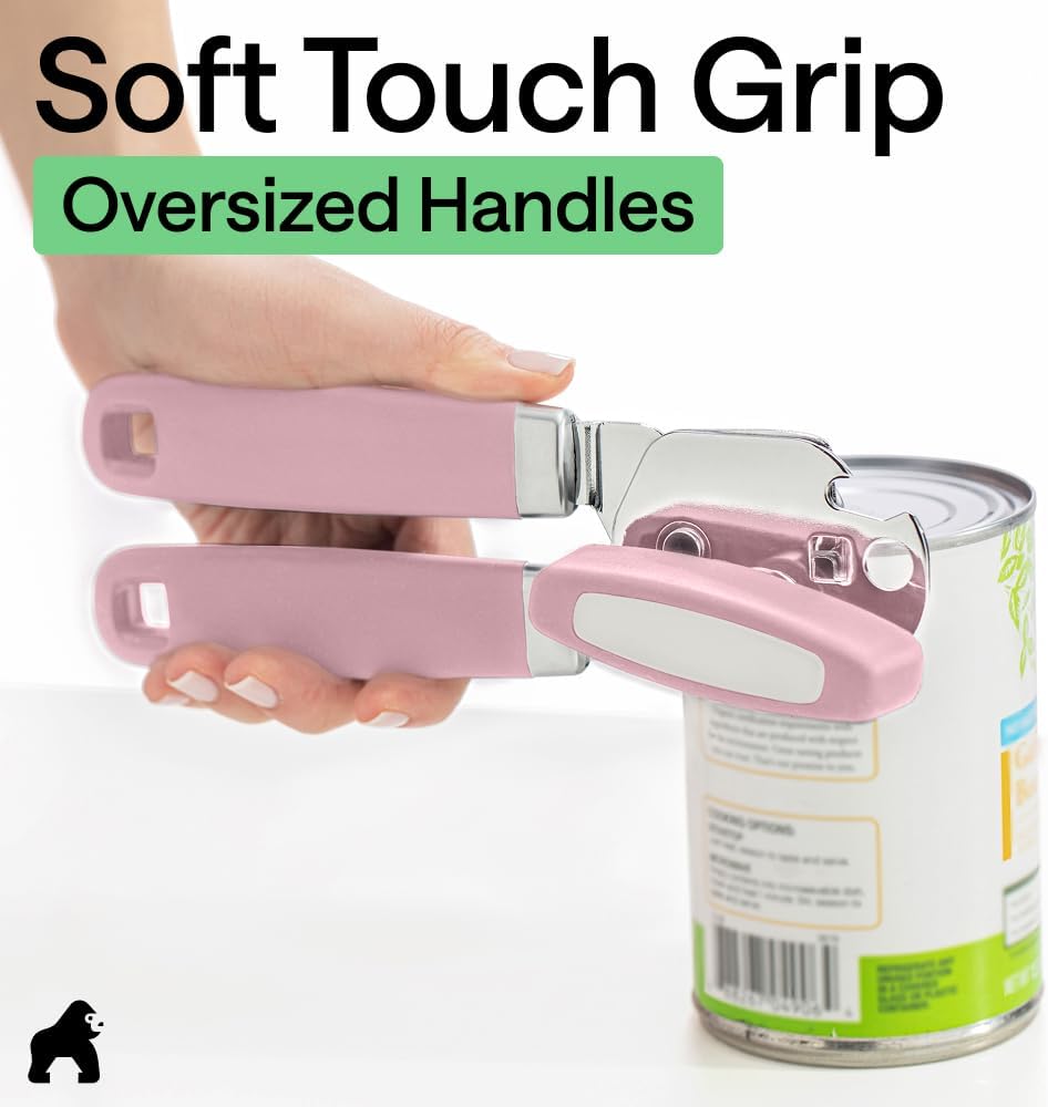 GORILLA GRIP Original Model Stainless Steel Smooth Edge Manual Can Opener and Bottle Openers, US Designed, Comfortable Handle, Oversized Handheld Turn Knob, Multifunctional Kitchen Tool, Gray