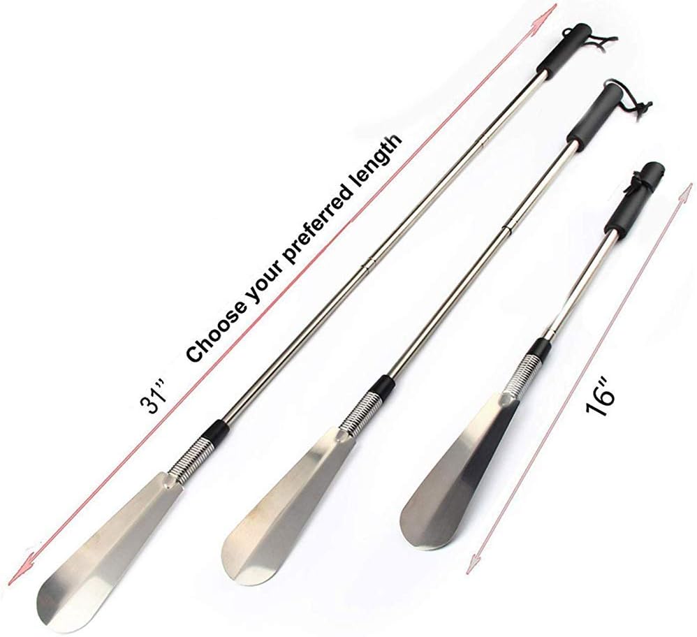 Fanwer Shoe Horn Long Handle for Seniors, Set of 2, Extendable (16" to 31") Metal Shoehorn, Wear Shoes without Bending, Suitable for People of Different Heights