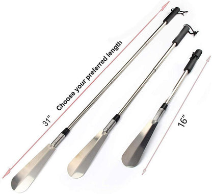 Fanwer Shoe Horn Long Handle for Seniors, Set of 2, Extendable (16" to 31") Metal Shoehorn, Wear Shoes without Bending, Suitable for People of Different Heights