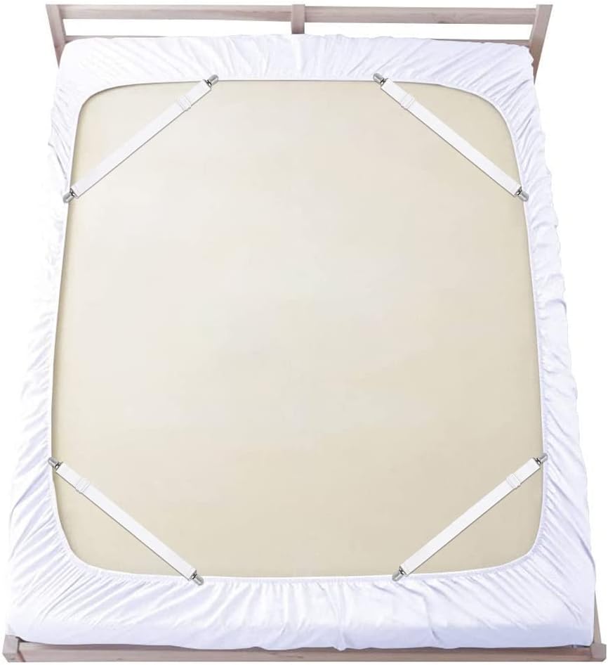 Sopito Sheet Straps, Adjustable Elastic Bed Sheet Holder, 4pcs White | Keep Sheet Firm & Tight, Non-Slip Strong Gripping Sheet Clips, Max Stretch 26.8'' for Crib to King Size Bed, Easy to Install