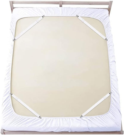Sopito Sheet Straps, Adjustable Elastic Bed Sheet Holder, 4pcs White | Keep Sheet Firm & Tight, Non-Slip Strong Gripping Sheet Clips, Max Stretch 26.8'' for Crib to King Size Bed, Easy to Install