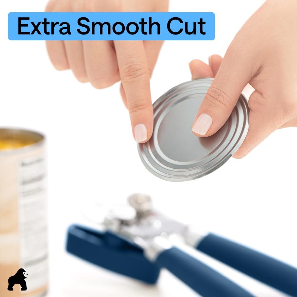 GORILLA GRIP Original Model Stainless Steel Smooth Edge Manual Can Opener and Bottle Openers, US Designed, Comfortable Handle, Oversized Handheld Turn Knob, Multifunctional Kitchen Tool, Gray