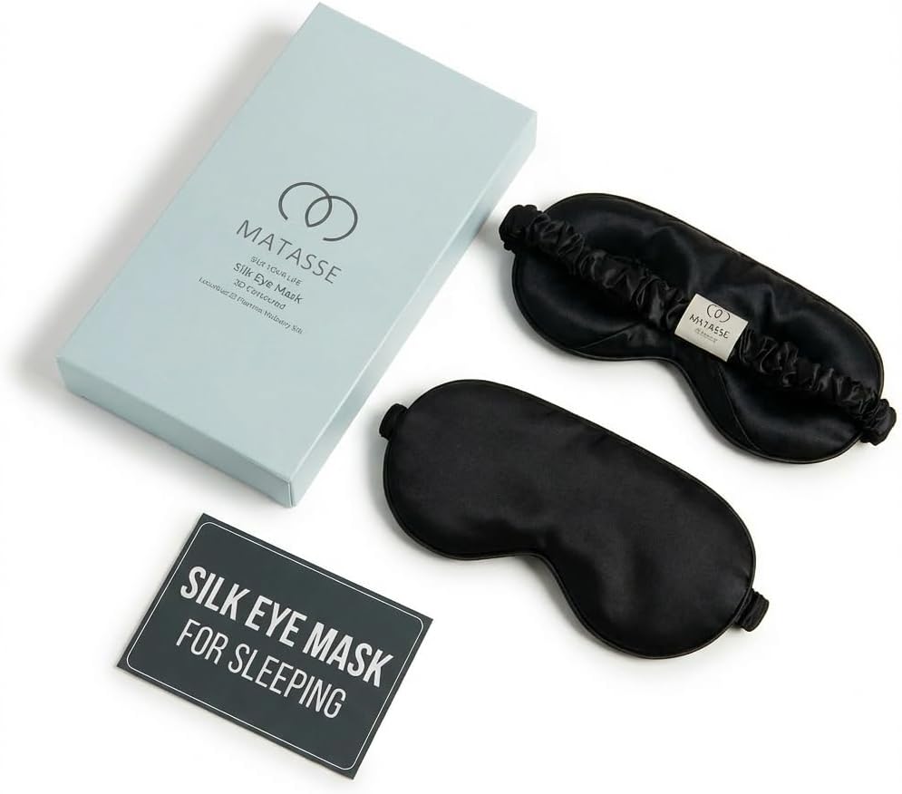 MATASSE 100% Mulberry Silk Sleep Mask 22 Momme Grade 6A - 3D Contoured Eye Mask for Sleeping, 14mm Deep Eye Cups, Total Blackout Blindfold for Women Men, Adjustable Strap, Side Sleeper (Champagne)