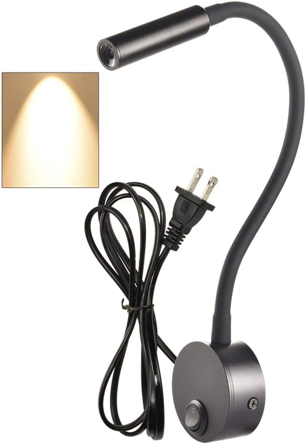 Wall Mounted LED Reading Lamp Focused 25° Spotlight for Bedroom headboard Marine Cabin Boat Yacht Interior Light Hotel Suite Hospital Patient Room Bedside Sconce 4.92ft Cord